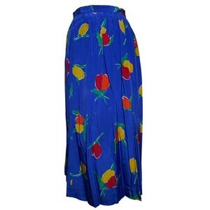 Vintage Carlisle Retro Pleated Midi Skirt Floral Print Blue 100% Silk Size 4 24'
